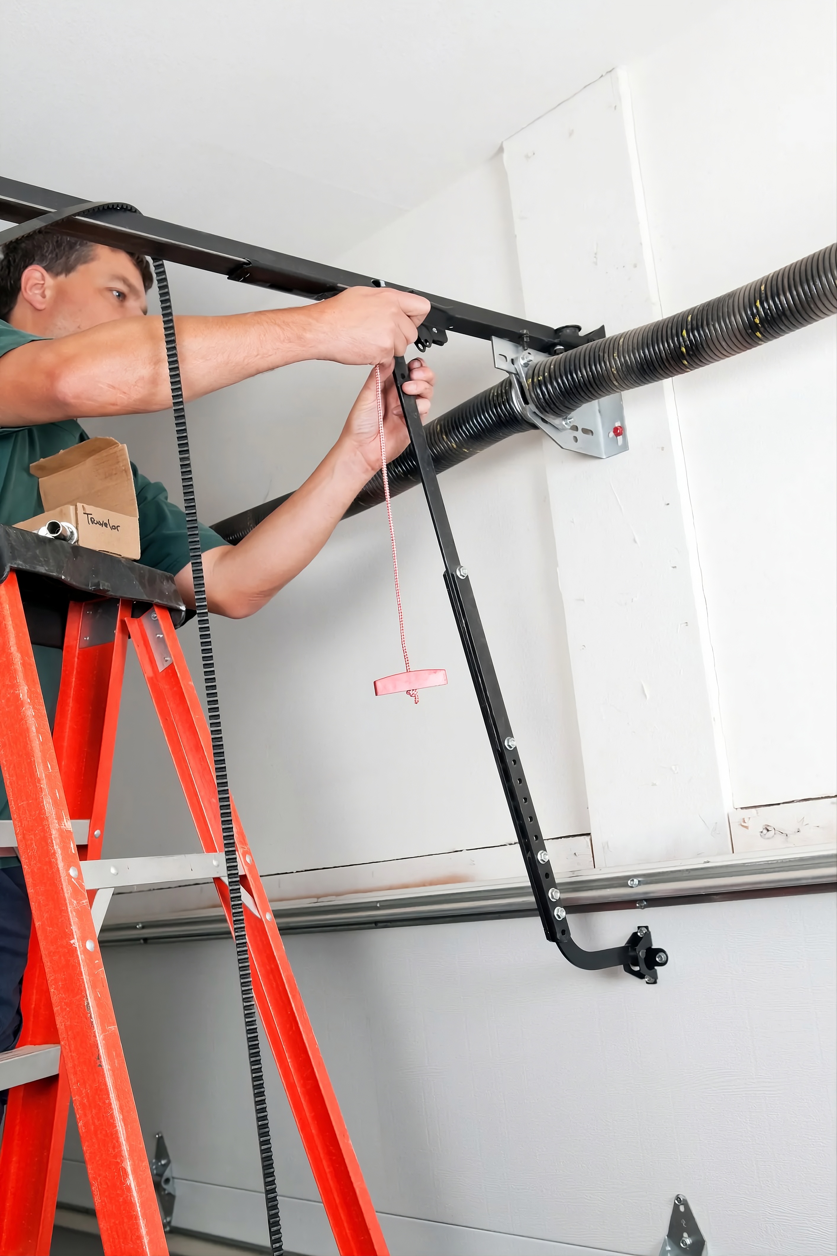 Technicien réparant une porte de garage